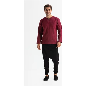Büyük Beden Uzun Kol Şile Bezi Bisiklet Yaka Yazlık Tshirt Koyu Bordo 3068