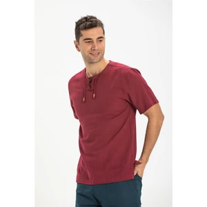 Eliş Şile Bezi Büyük Beden Kısa Kol Şile Bezi Zımbalı Erkek Tshirt Koyu Bordo 3068