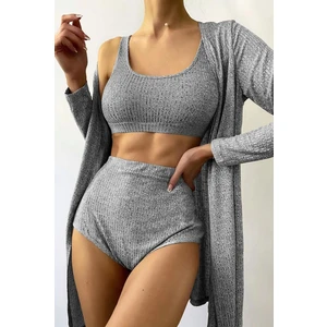 Kadın Antrasit Kaşkorse Kumaş Yüksek Bel Iç Çamaşır Takımı D50010