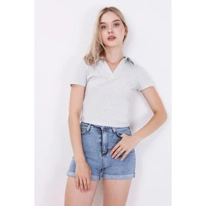 Polo Yaka Pamuk Crop Tshirt
