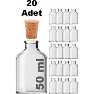50 cc Şeffaf Penisilin Mantar Tıpalı 50 ml Düğün, Kına, Nişan, Kolonya Şişesi Cam Şişe 20 Adet