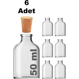 50 cc Şeffaf Penisilin Mantar Tıpalı 50 ml Düğün, Kına, Nişan, Kolonya Şişesi Cam Şişe 6 Adet