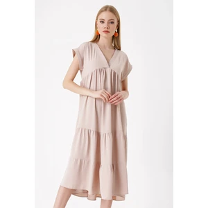 Kadın V Yaka Volanlı Elbise RD23YB112398