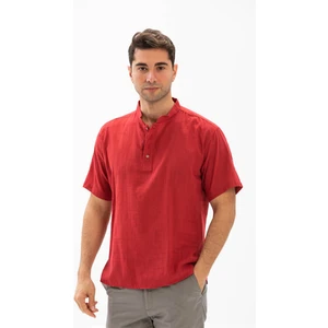 Eliş Şile Bezi Kısa Kol Şile Bezi Bodrum Erkek T-Shirt Kırmızı