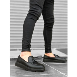 BA0005 Bağcıksız Yüksek Siyah Taban Klasik Cilt Deri Püsküllü Corcik Erkek Ayakkabı