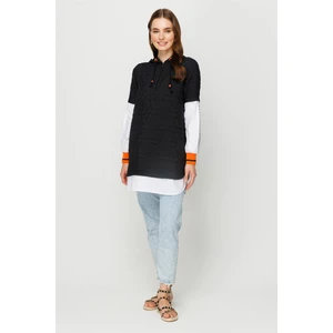 Puffer Detaylı Kapişonlu Tunik