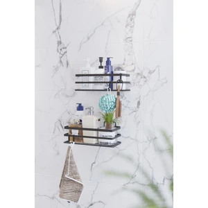 Sas Haus Ömür Boyu Paslanmaz Yapışkanlı Banyo Düzenleyici Şampuanlık Tek Katlı Duş Rafı 2 Adet Siyah Lm -01