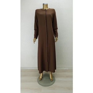 Sar Moda 4001 Önü ve Kolları Taşlı Sıfır Yaka Boydan Ferace Qys 4001 #23-01#