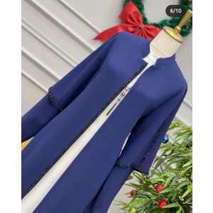 Sar Moda 4001 Önü ve Kolları Taşlı Sıfır Yaka Boydan Ferace Qys 4001 #23-01#