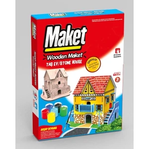 Ahşap Taş Ev Maket Boyama Seti, 6'lı Boya ve Fırça Dahil