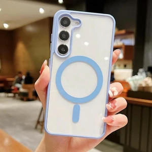 Galaxy S23  Magsafe Şarj Özellikli Arkası Sararmaz Sert Şeffaf Kenarları Renkli Silikon Kılıf