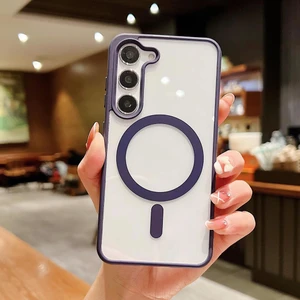 Galaxy S23  Magsafe Şarj Özellikli Arkası Sararmaz Sert Şeffaf Kenarları Renkli Silikon Kılıf