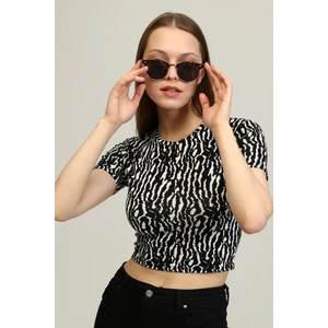 Mat Collection Kadın Çok Renkli Bisiklet Yaka Basic Crop T-Shirt