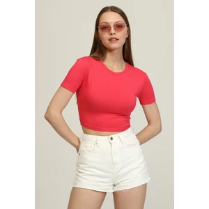 Mat Collection Kadın Pembe Bisiklet Yaka Basic Crop T-Shirt