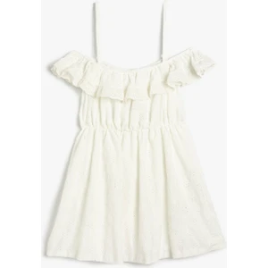 Kız Çocuk Düşük Omuz Askılı Fırfırlı Fisto Işlemeli Elbise 3SKG80158AK