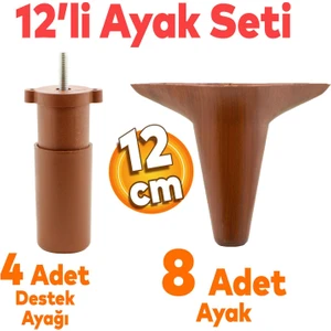 Aspen 12'li Set Mobilya Kanepe Koltuk Tv Ünitesi Baza Ayağı Ayakları Destek 12 Cm Robot Süpürge