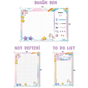 E-OLUR Bugün Ben  Sorumluluklarım Defteri,  Not Defteri, To Do List, Unicorn Desenli, Üstten Tutkallı