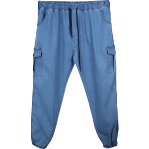 Maruf Shop Kargo Cepli Büyük Beden Kot Jogger Pantolon Açık Mavi