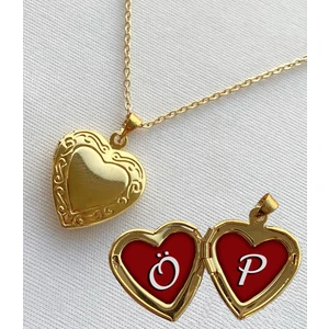 Ö P Harfli Epoksi Dolgulu Açılır Kapanır Kapaklı Kalp Sevgili Arkadaşlık Kolyesi Altın Kaplama