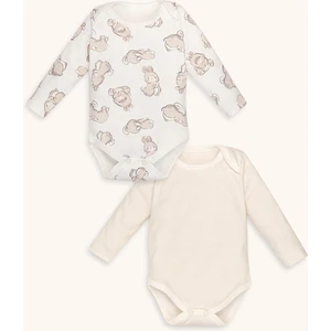 Uzun Kollu Desenli Alttan Çıtçıtlı 2li Unisex Zıbın Seti