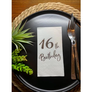 Gümüş Yaldızlı Beyaz On Altı Yaş Bırthday Garson Katlama Peçete 16 Lı