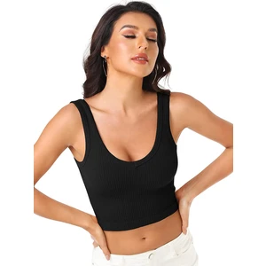 Kadın U Yaka Siyah Renk Crop Top Bluz Atlet