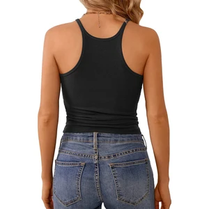 Kadın Ip Askılı Yüzücü Sırt Siyah Crop Top Bluz Atlet