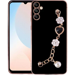 M.TK Moveteck Samsung Galaxy A24 Kılıf Kamera Korumalı Parlak Gold Kenar Kristal Taşlı Arkası Bileklikli Renkli