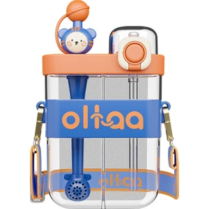 Çocukların Eğimli Sırt Askısı Boyunca Taşınabilir Karikatür Çift Bölmeli Pipetli Bardak (Yurt Dışından)