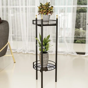 Saksılık Organizer Bahçe Balkon Standı Çiçeklik Dekoratif Lüks Metal 2 Katlı Servis Sunum Tepsi