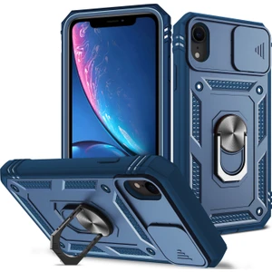 Apple iPhone Xr Için Kayar Lens Koruyucu Halka Standlı Telefon Kılıfı - Mavi (Yurt Dışından)