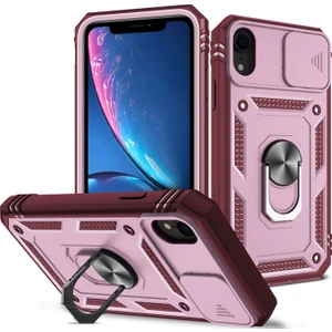 Apple iPhone Xr Için Kayar Lens Koruyucu Halka Standlı Telefon Kılıfı - Kırmızı / Pembe (Yurt Dışından)