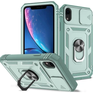 Apple iPhone Xr Için Kayar Lens Koruyucu Halka Standlı Telefon Kılıfı - Yeşil (Yurt Dışından)
