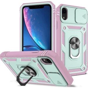 Apple iPhone Xr Için Kayar Lens Koruyucu Halka Standlı Telefon Kılıfı - Pembe / Mavi (Yurt Dışından)