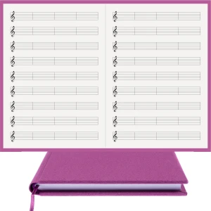 Müzik Defteri - Sol Anahtarlı Kesik Çizgili - %100 El Yapımı, El Dikişi (İplik Dikiş) 1. Sınıf Viston Kumaş Ciltleme "Benzersiz Ürün" A/4 Mor