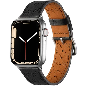 Case 4U Apple Watch Series 8 7 6 Se 5 4 3 2 1 Uyumlu 38MM 40MM 41MM PU Deri Kordon Strap Kayış KRD-76 Siyah