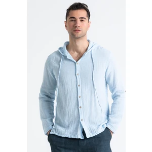 Uzun Kol Erkek Kapüşonlu Yazlık Müslin Sweatshirt Buz Mavi Bmv