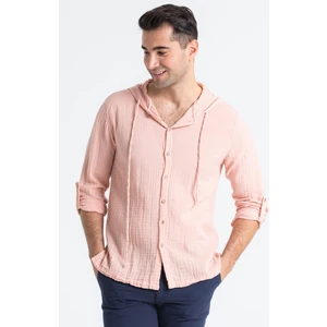 Uzun Kol Erkek Kapüşonlu Yazlık Müslin Sweatshirt Pudra Pdr