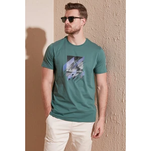 Baskılı Pamuk Bisiklet Yaka Slim Fit T Shirt Erkek T Shirt 646B3890