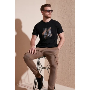 Baskılı Pamuk Bisiklet Yaka Slim Fit T Shirt Erkek T Shirt 646B3890