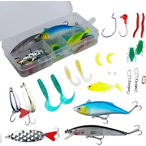 24 Parça Sahte Olta Yem ve Aksesuar Seti Silikon Rapala Jig Kaşık