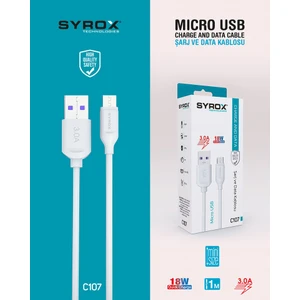 C107 Micro USB Hızlı Şarj ve Data Kablosu 1mt 3.0A 18W Beyaz