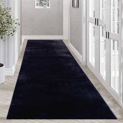 Yıkanabilir Kaymaz Taban Post Peluş 4011 Siyah Kesme Yolluk Halı 120 x 125 cm