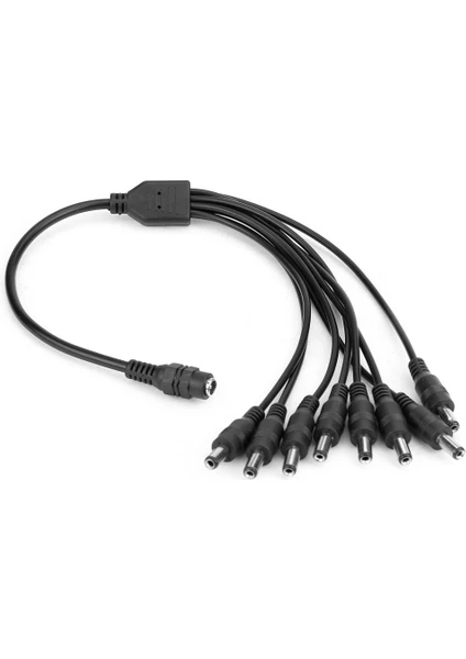 BK Teknoloji Dc Güç Bölücü 1 Dişi 8 Erkek 5.5mm x 2.1mm Y Adaptör Kablosu Cctv Kamera-Şerit LED