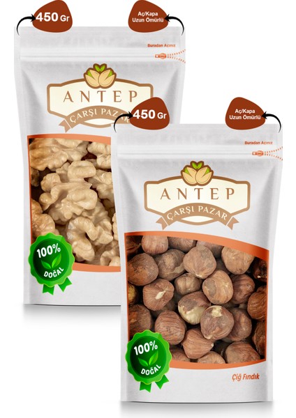 Antep Çarşı Pazar Ceviz Içi 450 gr  Çiğ Fındık 450 gr