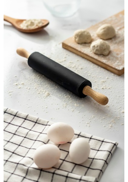 Bambu Saplı Siyah Silikon Orta Boy Merdane 39x5 cm Mutfak Aracı