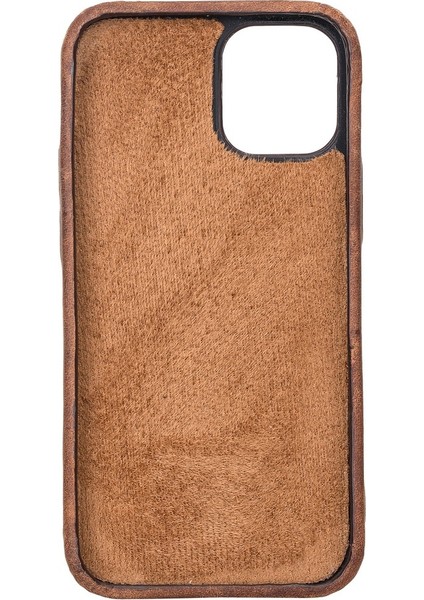 Apple iPhone 12 Mini Uyumlu Deri Arka Kapak Rock G2 Kahve