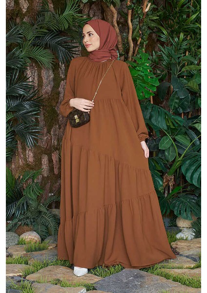 6614-BÜZGÜLÜ Berlin Elbise Tütün