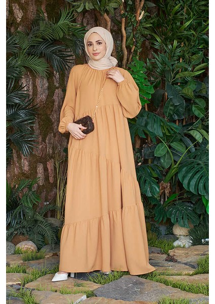 6614-BÜZGÜLÜ Berlin Elbise Camel fırsatları