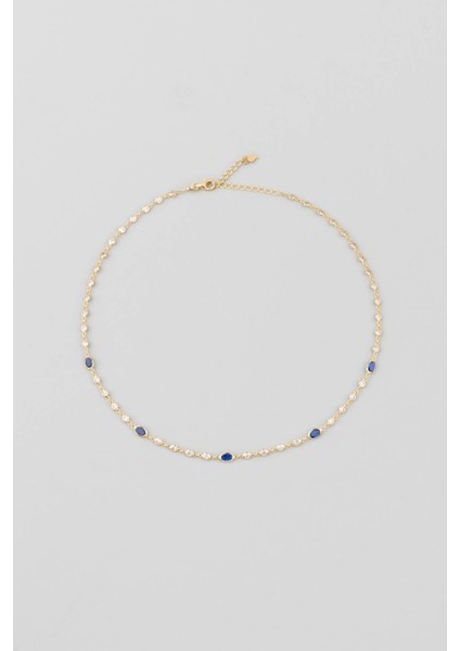 Minimal Mavi 18 Ayar 45 cm Gümüş Kolye